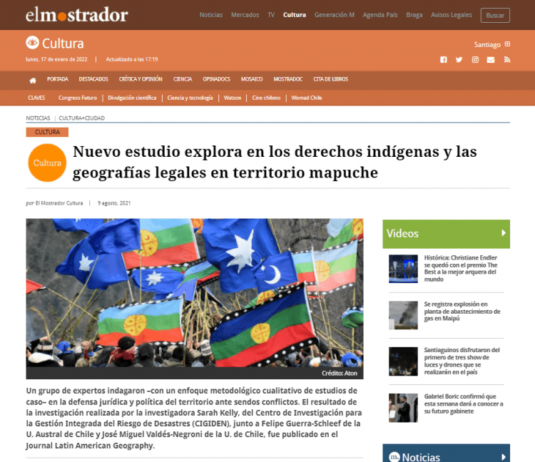 ElMostrador.cl: Nuevo estudio explora en los derechos indígenas y las geografías legales en territorio mapuche