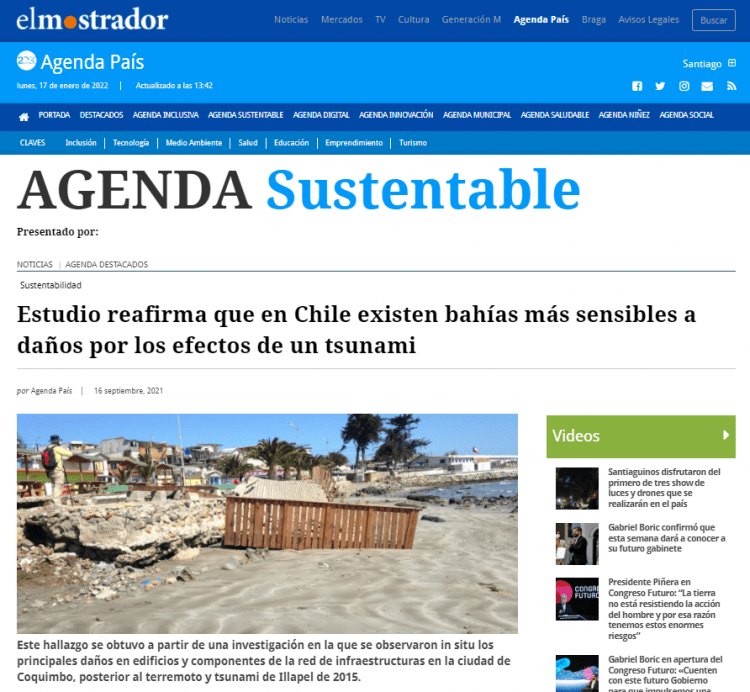 ElMostrador.cl: Estudio reafirma que en Chile existen bahías más sensibles a daños por los efectos de un tsunami