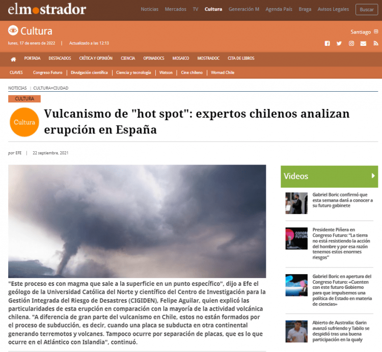 ElMostrador.cl: Vulcanismo de «hot spot»: expertos chilenos analizan erupción en España
