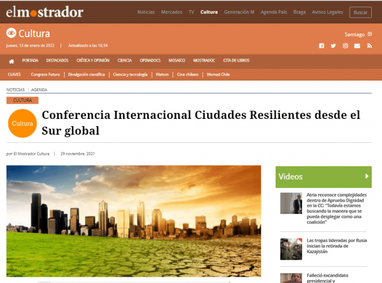 El Mostrador.cl: Conferencia Internacional Ciudades Resilientes desde el Sur global