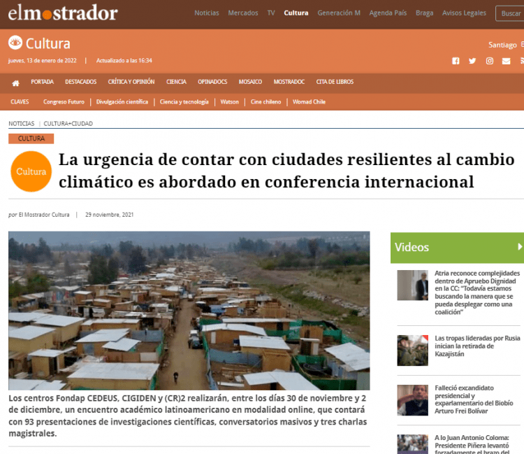 El Mostrador.cl: La urgencia de contar con ciudades resilientes al cambio climático es abordado en conferencia internacional