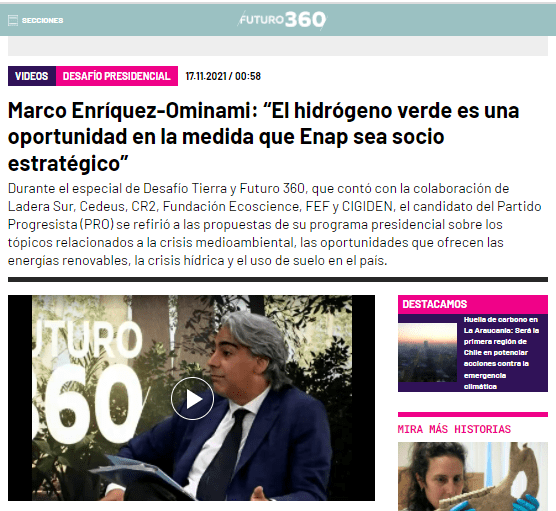 Futuro360.com: Marco Enríquez-Ominami: “El hidrógeno verde es una oportunidad en la medida que Enap sea socio estratégico”