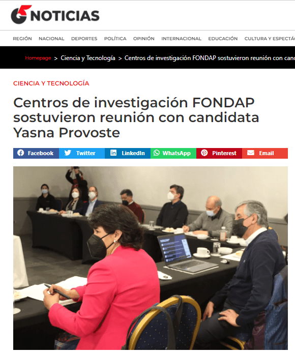 G5noticias.cl: Centros de investigación FONDAP sostuvieron reunión con candidata Yasna Provoste
