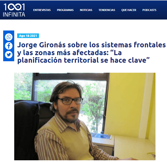 Infinita.cl: Jorge Gironás sobre los sistemas frontales y las zonas más afectadas: “La planificación territorial se hace clave”