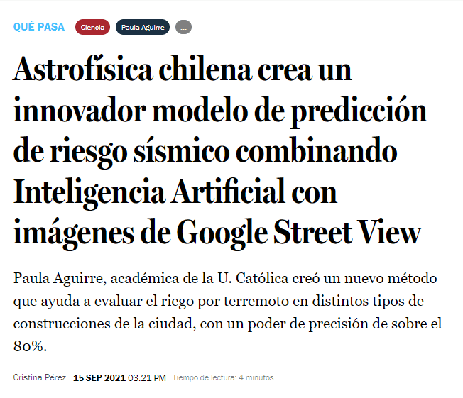 LaTercera.com: Astrofísica chilena crea un innovador modelo de predicción de riesgo sísmico combinando Inteligencia Artificial con imágenes de Google Street View
