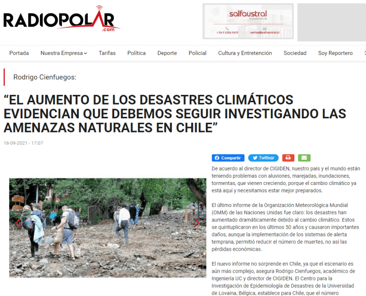 Radiopolar.com: “El aumento de los desastres climáticos evidencian que debemos seguir investigando las amenazas naturales en ChileHILE”