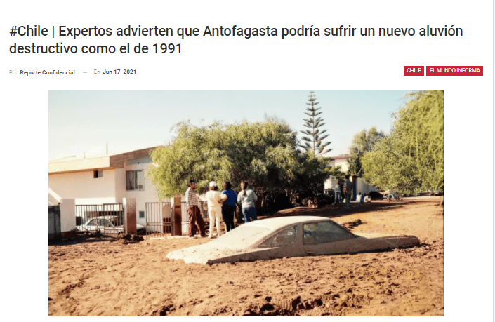 Reporteconfidencial.info: Expertos advierten que Antofagasta podría sufrir un nuevo aluvión destructivo como el de 1991