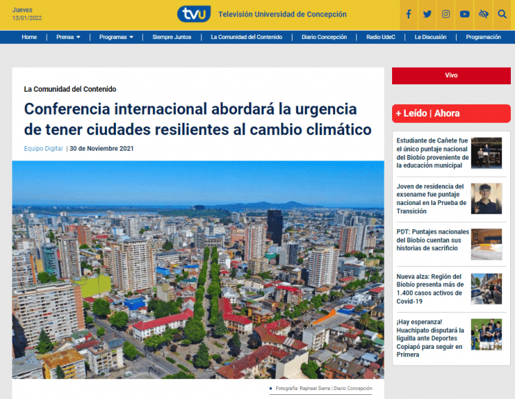 TVU.cl: Conferencia internacional abordará la urgencia de tener ciudades resilientes al cambio climático