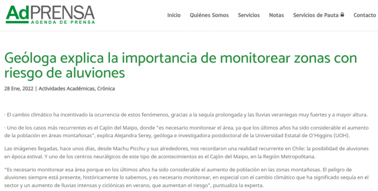 ADPrensa.cl Geóloga explica la importancia de monitorear zonas con riesgo de aluviones
