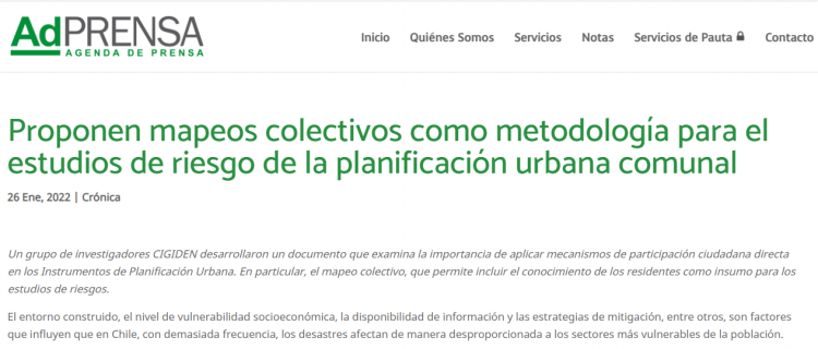 AdPrensa.cl: Proponen mapeos colectivos como metodología para el estudios de riesgo de la planificación urbana comunal