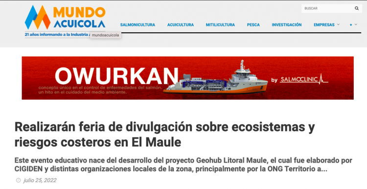 Mundo Acuícola: Realizarán feria de divulgación sobre ecosistemas y riesgos costeros en El Maule