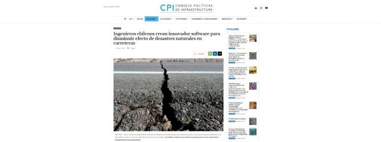 Infraestructurapublica.cl: ‘Ingenieros chilenos crean innovador software para disminuir efecto de desastres naturales en carreteras’
