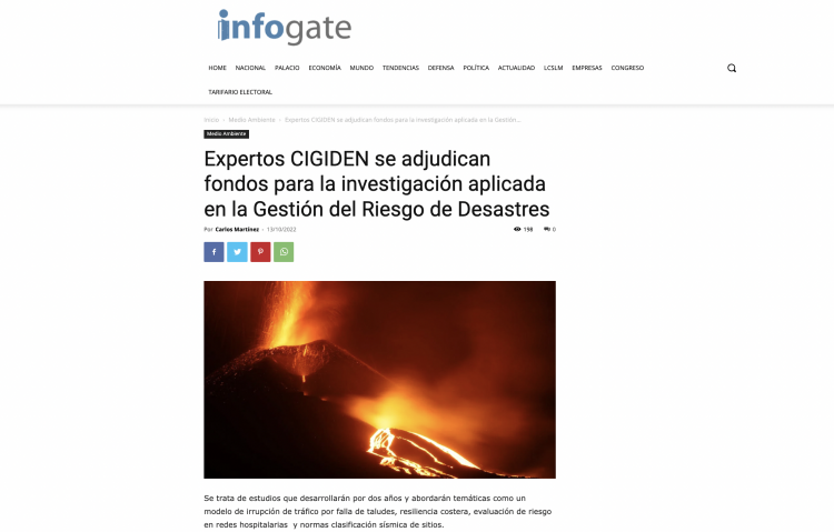 Masquenoticias.cl: ‘Expertos CIGIDEN se adjudican fondos para la investigación aplicada en la Gestión del Riesgo de Desastres’