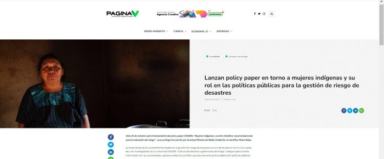PaginaV.cl | Lanzan policy paper en torno a mujeres indígenas y su rol en las políticas públicas para la gestión de riesgo de desastres