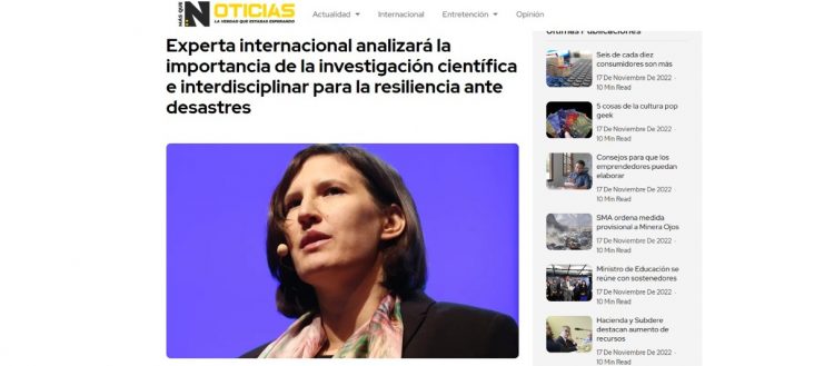 Masquenoticias.cl | Experta internacional analizará la importancia de la investigación científica e interdisciplinar para la resiliencia ante desastres