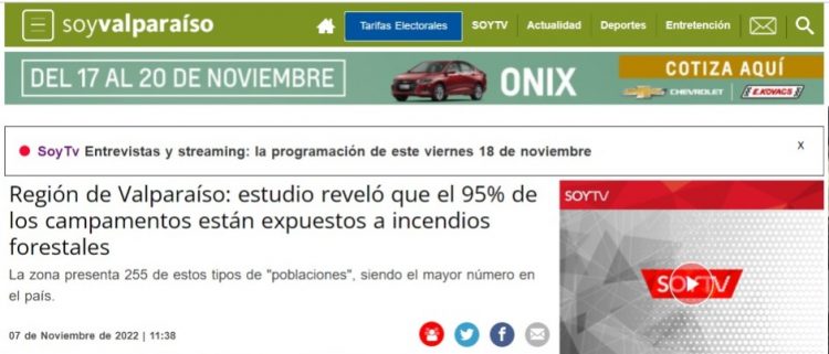 Soychile.cl | Región de Valparaíso: estudio reveló que el 95% de los campamentos están expuestos a incendios forestales