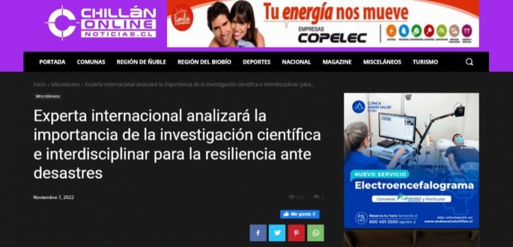Chillanonline.cl | Experta internacional analizará la importancia de la investigación científica e interdisciplinar para la resiliencia ante desastres