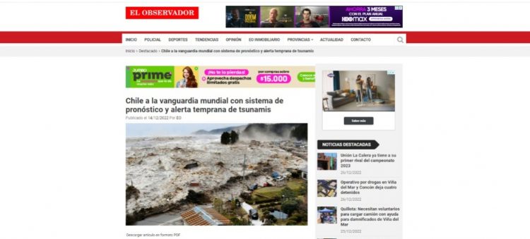 El Observador | Chile a la vanguardia mundial con sistema de pronóstico y alerta temprana de tsunamis