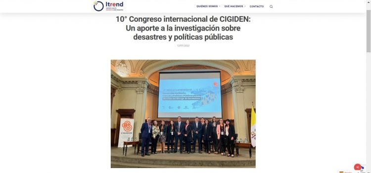 Itrend | 10° Congreso internacional de CIGIDEN: Un aporte a la investigación sobre desastres y políticas públicas