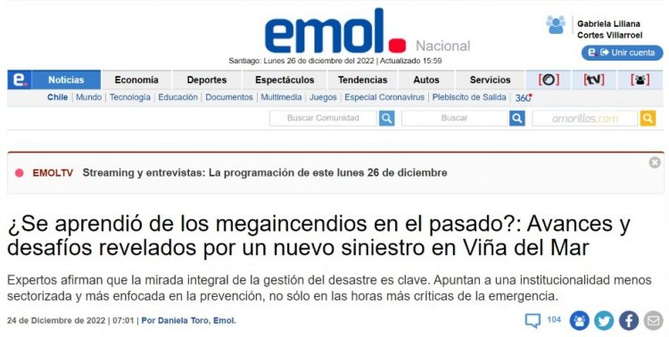Emol.cl | ¿Se aprendió de los megaincendios en el pasado?: Avances y desafíos revelados por un nuevo siniestro en Viña del Mar