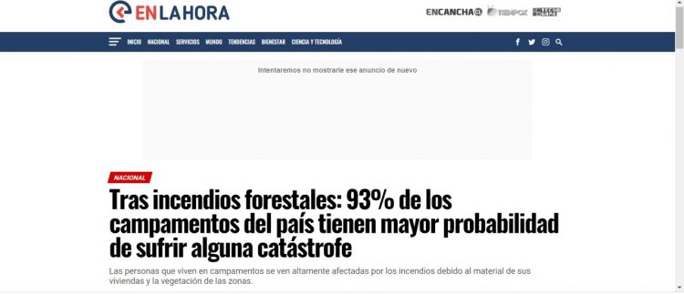 Encancha.cl | Tras incendios forestales: 93% de los campamentos del país tienen mayor probabilidad de sufrir alguna catástrofe