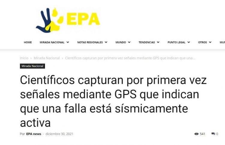 EpaNews | Científicos capturan por primera vez señales mediante GPS que indican que una falla está sísmicamente activa
