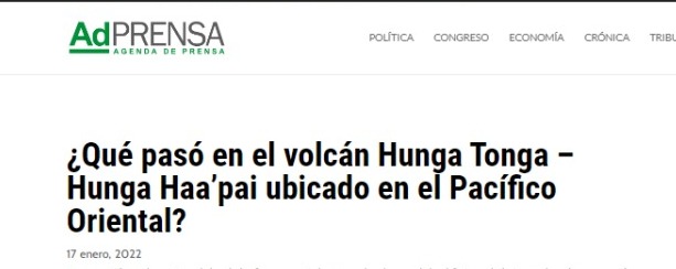 AdPrensa | ¿Qué pasó en el volcán Hunga Tonga – Hunga Haa’pai ubicado en el Pacífico Oriental?
