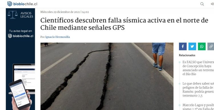 BioBioChile.cl | Científicos descubren falla sísmica activa en el norte de Chile mediante señales GPS
