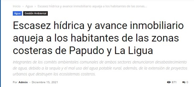 CodexVerde | Escasez hídrica y avance inmobiliario aqueja a los habitantes de las zonas costeras de Papudo y La Ligua