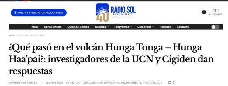 Radio Sol | ¿Qué pasó en el volcán Hunga Tonga – Hunga Haa’pai?: investigadores de la UCN y Cigiden dan respuestas
