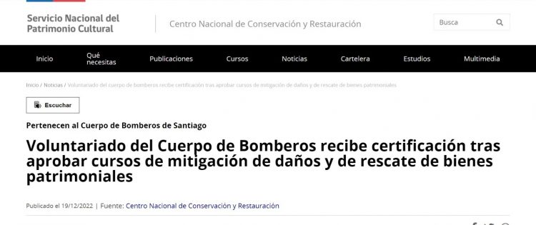 CNCR | Voluntariado del Cuerpo de Bomberos recibe certificación tras aprobar cursos de mitigación de daños y de rescate de bienes patrimoniales