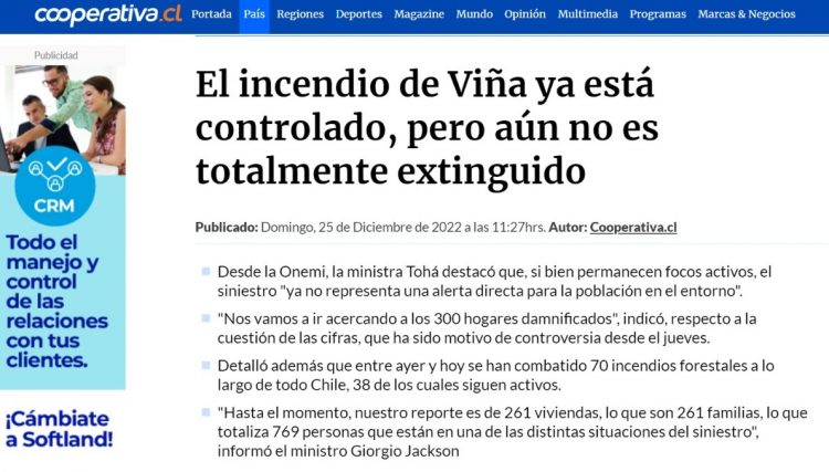 Cooperativa | El incendio de Viña ya está controlado, pero aún no es totalmente extinguido