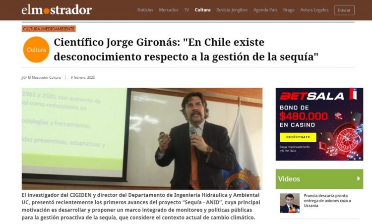 El Mostrador | Científico Jorge Gironás: «En Chile existe desconocimiento respecto a la gestión de la sequía»