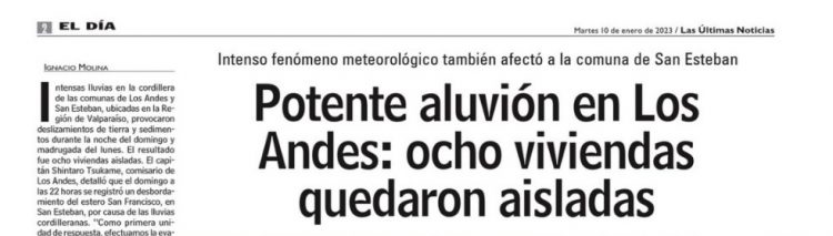 LUN | Potente aluvión en Los Andes: ocho viviendas quedaron aisladas