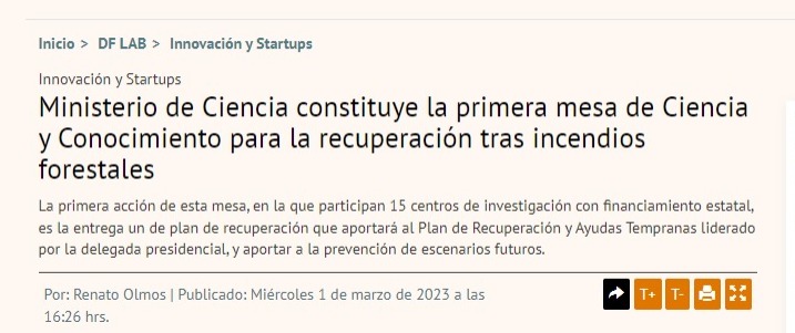 Diario Financiero | Ministerio de Ciencias constituye la primera mesa de Ciencia y Conocimiento para la recuperación tras incendios forestales