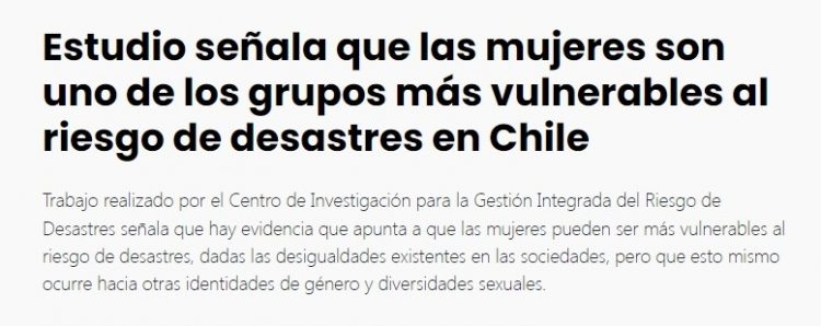 El Ciudadano | Estudio señala que las mujeres son uno de los grupos más vulnerables al riesgo de desastres en Chile