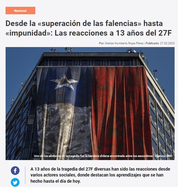 El Desconcierto | Desde la «superación de las falencias» hasta «impunidad»: Las reacciones a 13 años del 27F