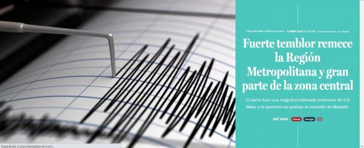 La Tercera | Fuerte temblor remece la Región Metropolitana y gran parte de la zona central