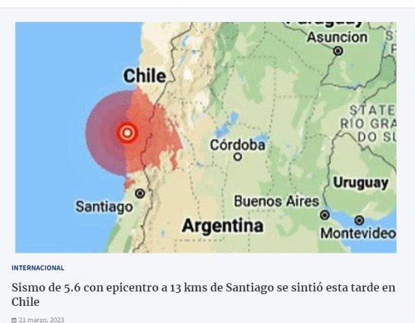 Contra Viento Uruguay | Sismo de 5.6 con epicentro a 13 kms de Santiago se sintió esta tarde en Chile