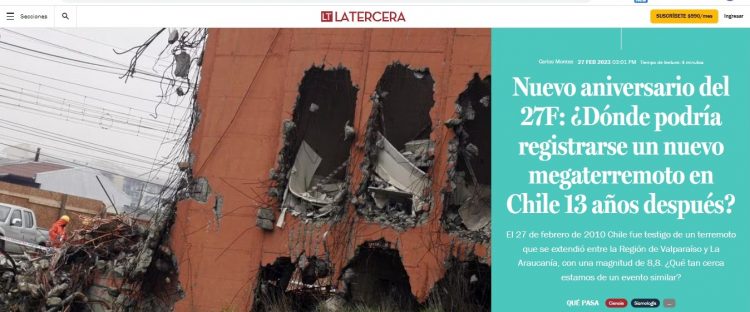 La Tercera | Nuevo aniversario del 27F: ¿Dónde podría registrarse un nuevo megaterremoto en Chile 13 años después?