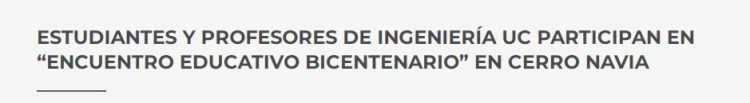 Ingeniera UC | ESTUDIANTES Y PROFESORES DE INGENIERÍA UC PARTICIPAN EN “ENCUENTRO EDUCATIVO BICENTENARIO” EN CERRO NAVIA