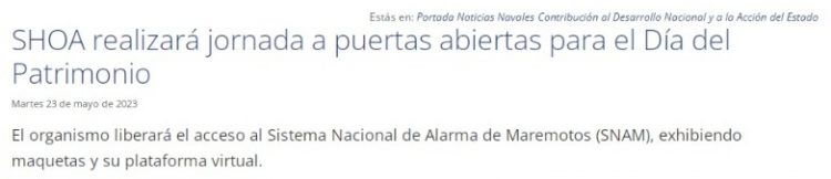 Armada | SHOA realizará jornada a puertas abiertas para el Día del Patrimonio