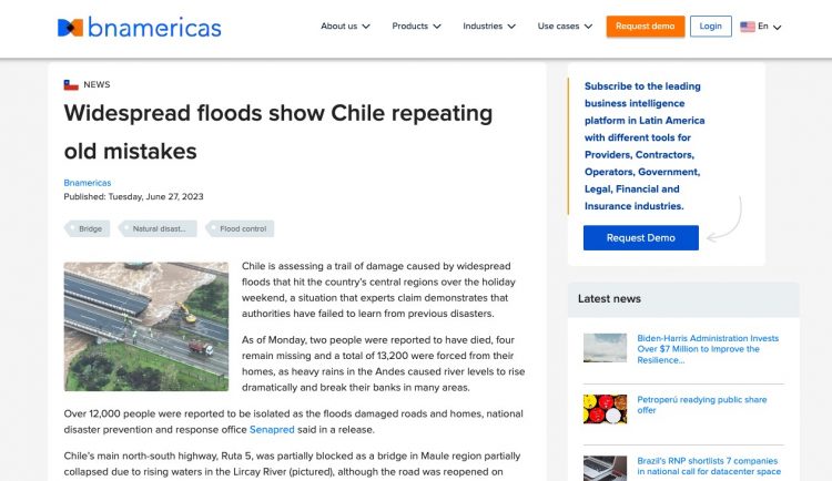 BN Americas | Widespread floods show Chile repeating old mistakes