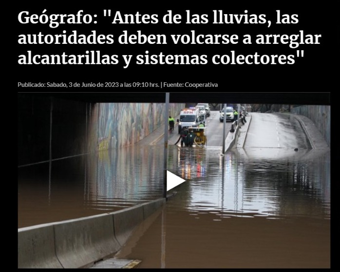Cooperativa | Geógrafo: «Antes de las lluvias, las autoridades deben volcarse a arreglar alcantarillas y sistemas colectores»