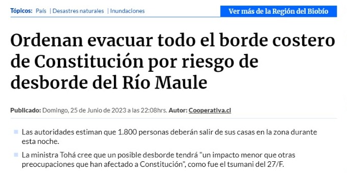 Cooperativa | Ordenan evacuar todo el borde costero de Constitución por riesgo de desborde del Río Maule