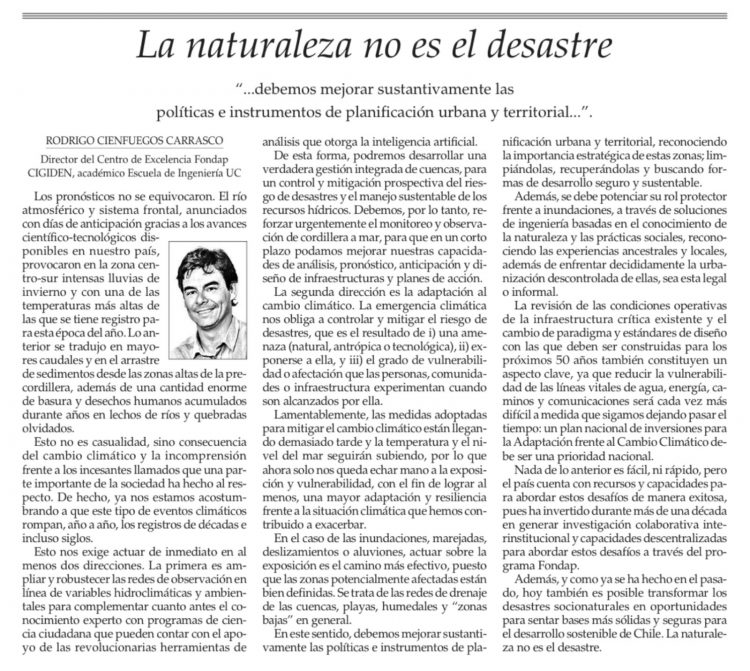 El Mercurio | La naturaleza no es el desastre