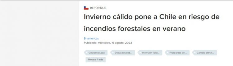 BN Americas | Invierno cálido pone a Chile en riesgo de incendios forestales en verano