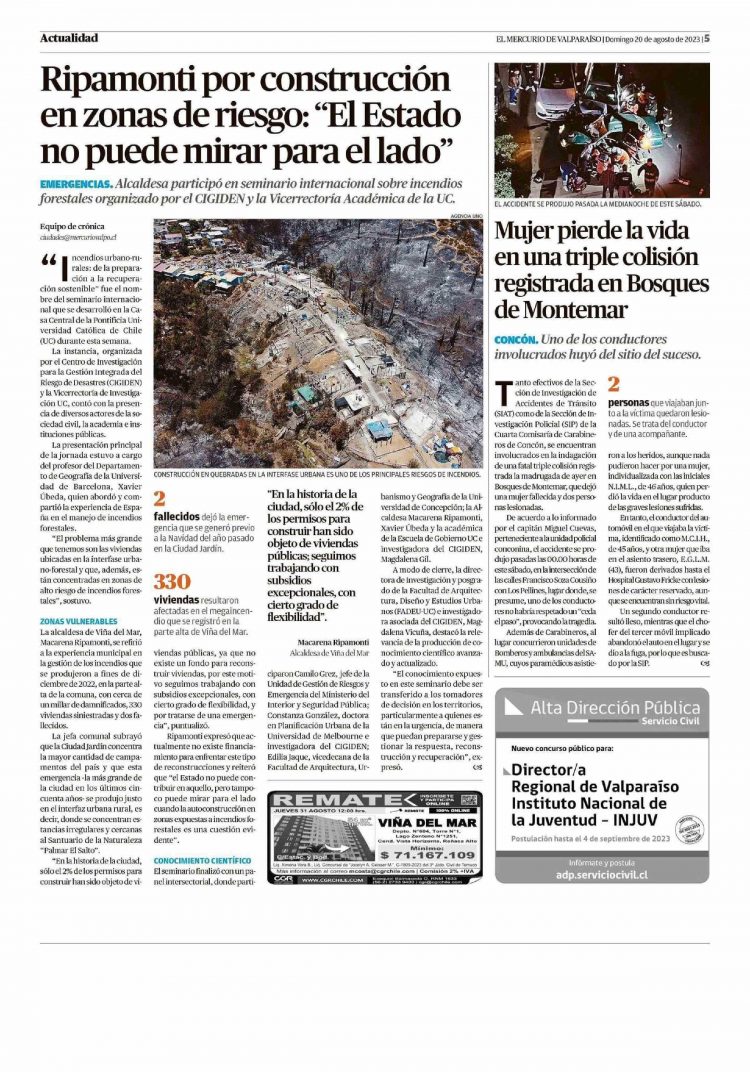 El Mercurio de Valparaíso | Ripamonti por construcción en zonas de riesgo: “El Estado no puede mirar para el lado”