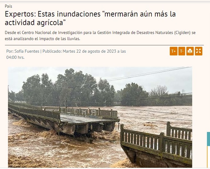 Diario Financiero | Expertos: Estas inundaciones «mermarán aún más la actividad agrícola»