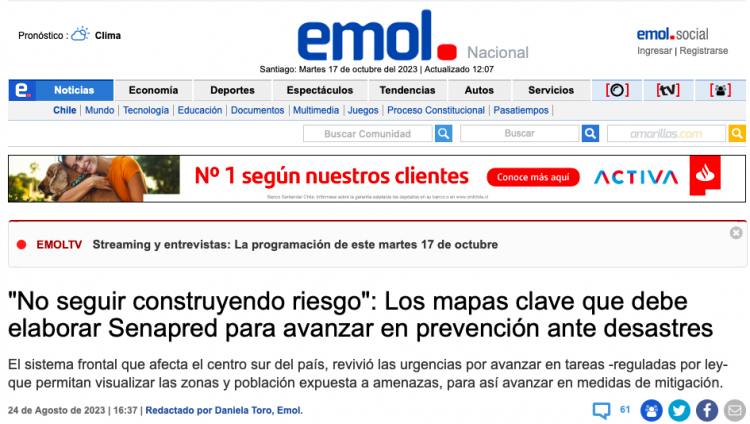 EMOL | «No seguir construyendo riesgo»: Los mapas clave que debe elaborar Senapred para avanzar en prevención ante desastres